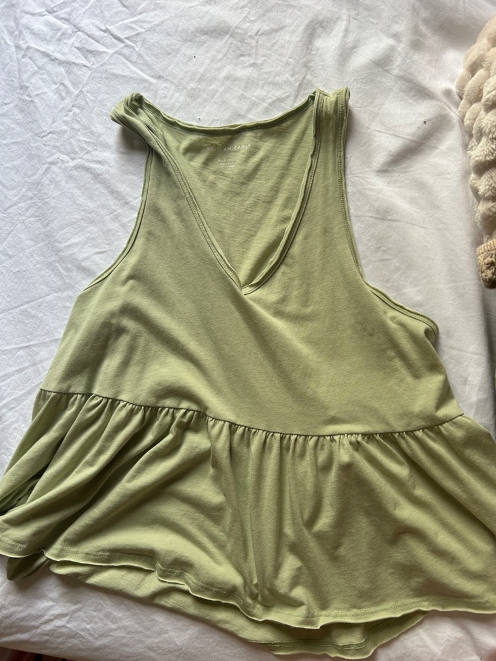 American Eagle Outfitters Light Green V-Neck Peplum Tank